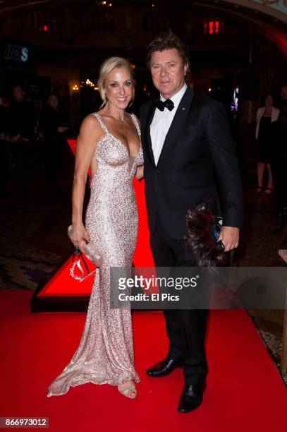 Richard Wilkins and new girlfriend Virginia Burmeister arrives ahead of the INXS Masquerade Party at State Theatre on October 26, 2017 in Sydney,...