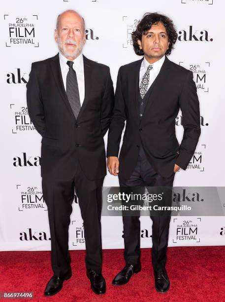 Recipient of the 2nd annual Lumiere award actor Bruce Willis and Film director M. Night Shyamalan attend the 2nd Annual Lumiere Award Celebration...