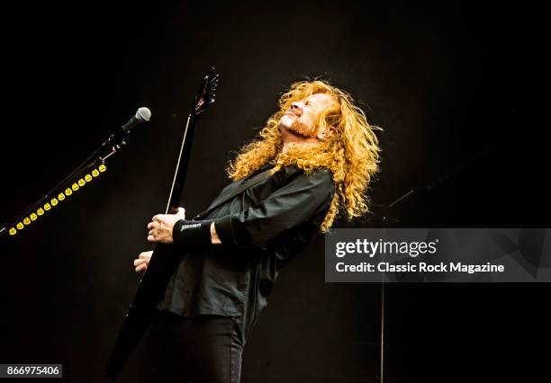 Guitarist and vocalist Dave Mustaine of American thrash metal group Megadeth performing live on stage at Bloodstock Open Air Festival in Derbyshire,...