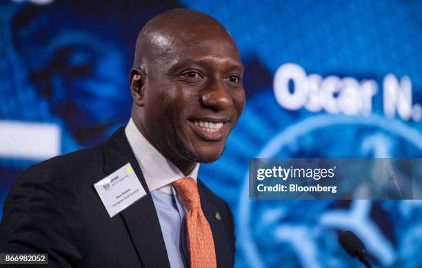 Oscar Onyema, chief executive officer of the Nigeria Stock Exchange, reacts during the Nigeria Capital Markets and Banking Forum in London, U.K., on...