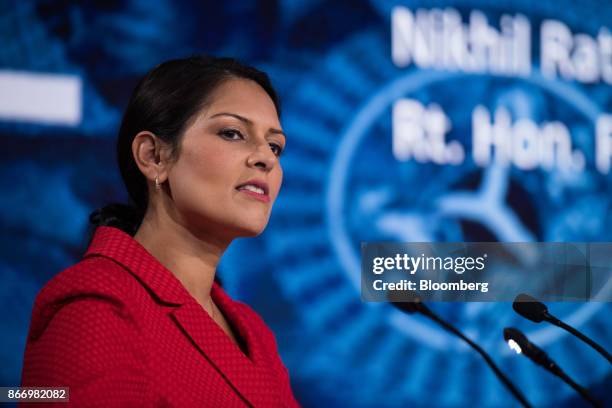 Priti Patel, U.K. International development secretary, pauses during the Nigeria Capital Markets and Banking Forum in London, U.K., on Friday, Oct....