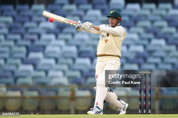 George Bailey of the Tigers bats during day two of the Sheffield Shield match between Western Australia and Tasmania at the WACA on October 27, 2017...