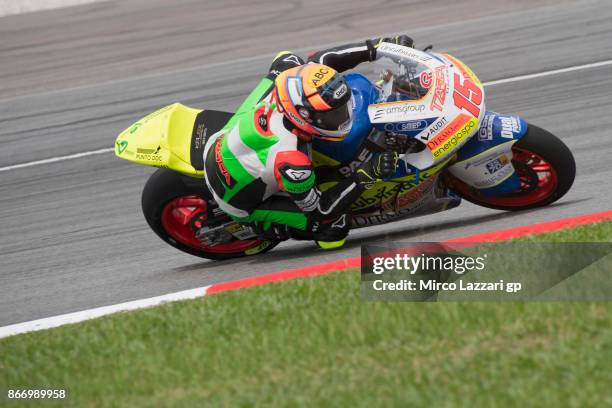 Alex De Angelis of Rep. San Marino and Tasca Racing Scuderia Moto2 rounds the bend during the MotoGP Of Malaysia - Free Practice at Sepang Circuit on...