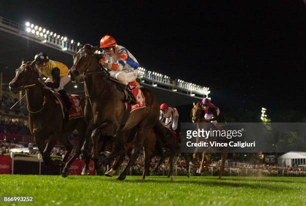 Luke Currie riding Hey Doc defeats Corey Brown riding In Her Time in Race 7, Ladbrokes Manikato Stakes during Manikato Stakes Night at Moonee Valley...