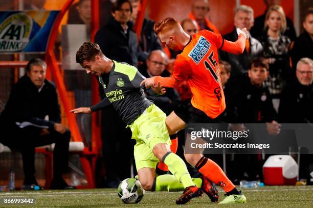 Marco van Ginkel of PSV, Dylan Mertens of FC Volendam during the Dutch KNVB Beker match between FC Volendam v PSV at the Kras Stadium on October 26,...