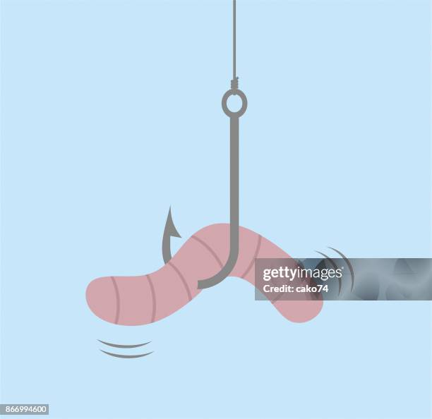 worm on hook - hook stock illustrations