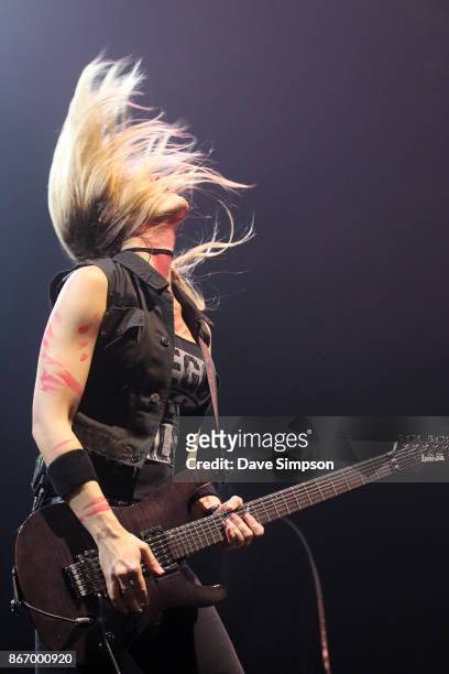 Musician Nita Strauss performs with Alice Cooper at The Trusts Arena on October 27, 2017 in Auckland, New Zealand.