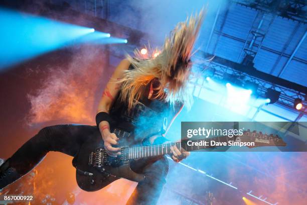 Musician Nita Strauss performs with Alice Cooper at The Trusts Arena on October 27, 2017 in Auckland, New Zealand.