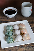 Steamed chives dumplings with garlic chives, taro and bamboo shoot