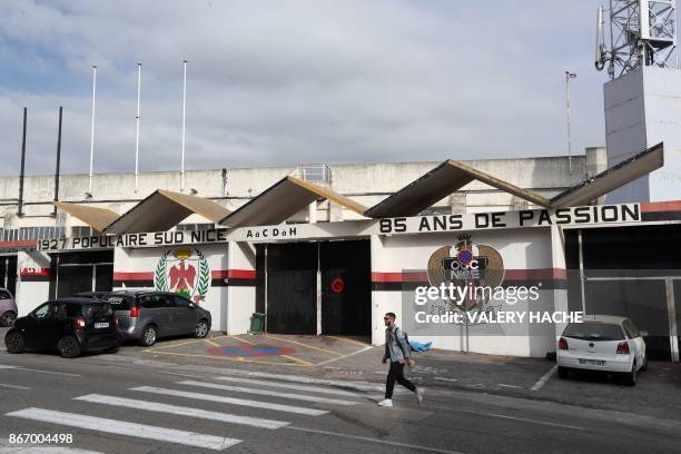 Picture taken on October 27, 2017 shows the Ray stadium in Nice, Southeastern France, during its destruction.