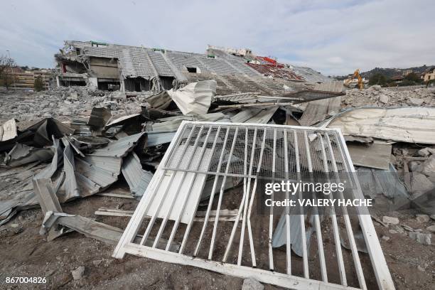 Picture taken on October 27, 2017 shows the Ray stadium in Nice, Southeastern France, during its destruction.