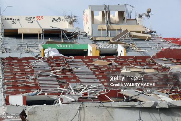 Picture taken on October 27, 2017 shows the Ray stadium in Nice, Southeastern France, during its destruction.