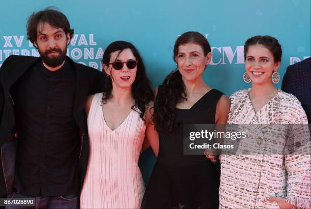 Pedro de Tavira, Natalia Beristain, Karina Gidi and Tessa Ia pose during the red carpet of 'Los Adioses' as part of the XV Morelia International Film...