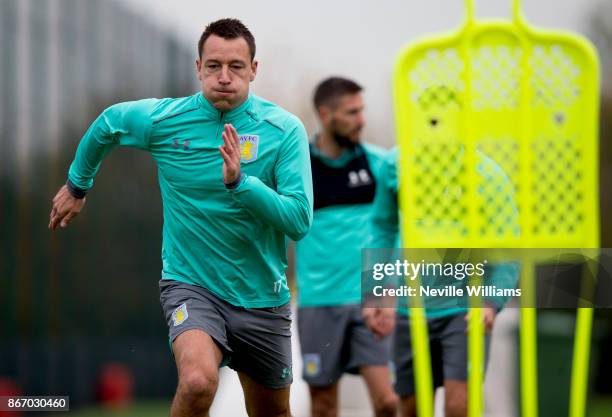 John Terry of Aston Villa in action during a training session at the club's training ground at Bodymoor Heath on October 26, 2017 in Birmingham,...