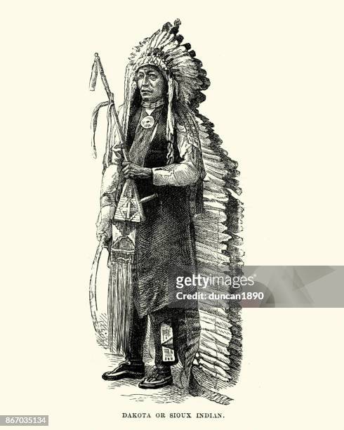 bildbanksillustrationer, clip art samt tecknat material och ikoner med dakota, sioux, native american, i headress, 1800-talet - sioux culture