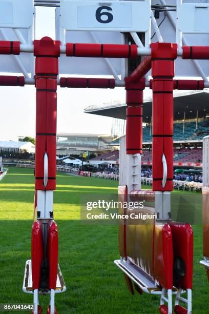 General view of the barriers from the Cox Plate distance of 2040 metres during Manikato Stakes Night at Moonee Valley Racecourse on October 27, 2017...