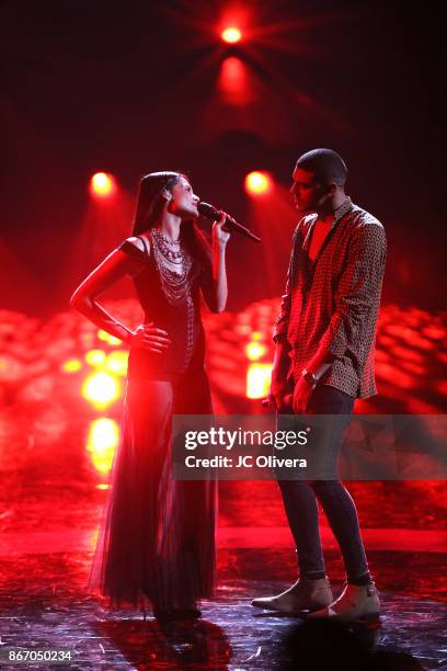 Recording artists Manuel Medrano and Natalia Jimenez perform onstage during the 2017 Latin American Music Awards at Dolby Theatre on October 26, 2017...