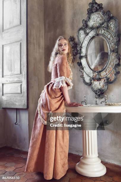 18th century woman in a castle - france costume stock pictures, royalty-free photos & images