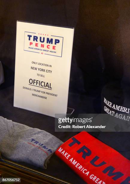 Donald J. Trump U.S. Presidential campaign merchandise for sale in Trump Tower in New York, New York.