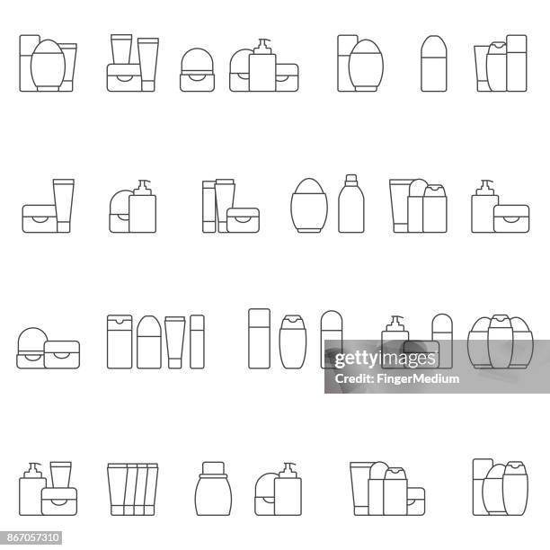illustrations, cliparts, dessins animés et icônes de ensemble d'icônes de cosmétiques - shampooing