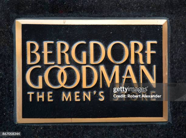 Brass sign at the entrance to the Bergdorf Goodman's Men's Store in Midtown Mahnattan, New York City. The men's store is an offshott of the nearby...
