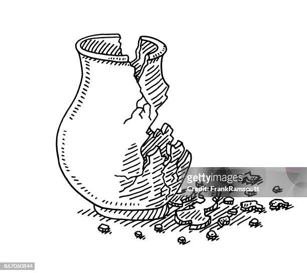 antique vase broken in pieces drawing - broken vase stock illustrations