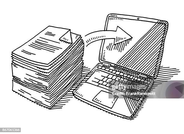 importing stack of data sheets into computer drawing - piles of paperwork stock illustrations