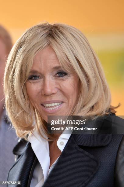 Brigitte Macron, the wife of the French president visits the "Loisir pluriel" centre for both able-bodied and disabled children in Nantes,...