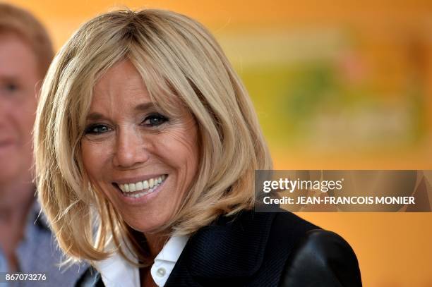 Brigitte Macron, the wife of the French president visits the "Loisir pluriel" centre for both able-bodied and disabled children in Nantes,...