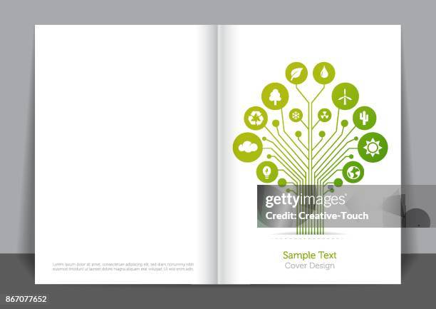 digitally green cover design - sustainability infographic stock illustrations