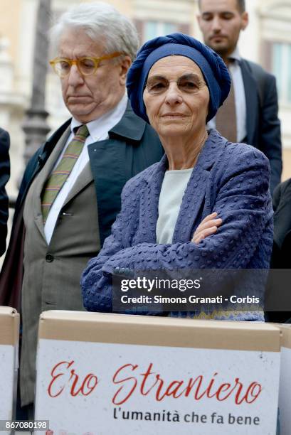 Emma Bonino participates at the press conference on the handing over of signatures of the campaign "Ero Straniero" for a new law on immigration in...