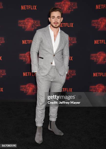 Actor Dacre Montgomery arrives at the Premiere Of Netflix's 'Stranger Things' Season 2 at Regency Westwood Village Theatre on October 26, 2017 in Los...