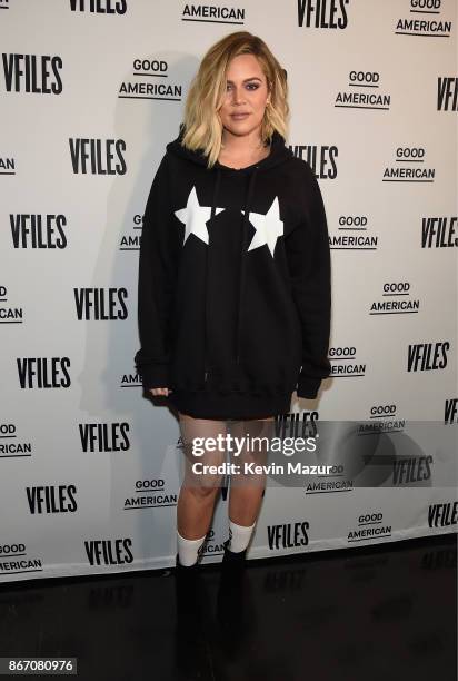 Khloe Kardashian attends the Khloe Kardashian & Emma Grede Celebrate Good American Pop-Up in Collaboration with VFILES on October 26, 2017 in New...