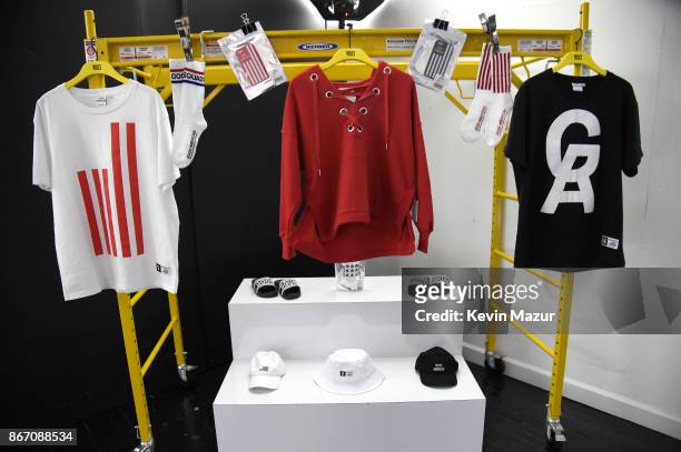 View of clothes on display at the Khloe Kardashian & Emma Grede Celebrate Good American Pop-Up in Collaboration with VFILES on October 26, 2017 in...
