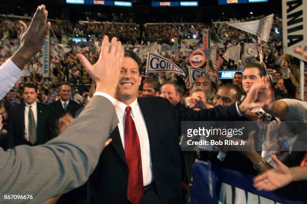 Vice Presidential candidate Al Gore enters the Staples Center at the Democratic National Convention on August 17, 2000 in Los Angeles, CA.