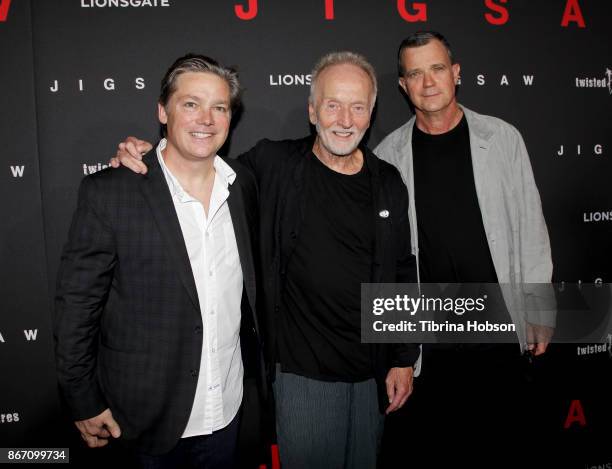 Oren Koules, Tobin Bell and Mark Burg attend the premiere of Lionsgate's 'Jigsaw' at ArcLight Hollywood on October 25, 2017 in Hollywood, California.