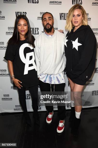 Emma Grede, Jerry Lorenzo and Khloe Kardashian attend the Khloe Kardashian & Emma Grede Celebrate Good American Pop-Up in Collaboration with VFILES...