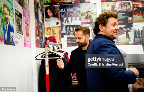 Michael Ball and Alfie Boe backstage after signing copies of their new album 'Together Again' at HMV Manchester on October 27, 2017 in Manchester,...