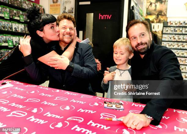 Michael Ball and Alfie Boe sign copies of their new album 'Together Again' at HMV Manchester on October 27, 2017 in Manchester, England.To celebrate...