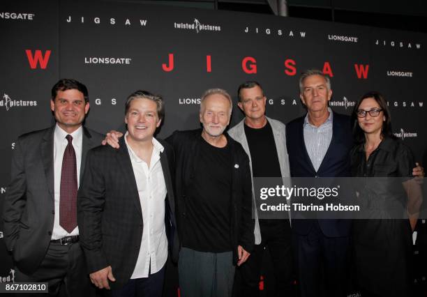 Jason Constantine, Oren Koules, Tobin Bell and Mark Burg attend the premiere of Lionsgate's 'Jigsaw' at ArcLight Hollywood on October 25, 2017 in...