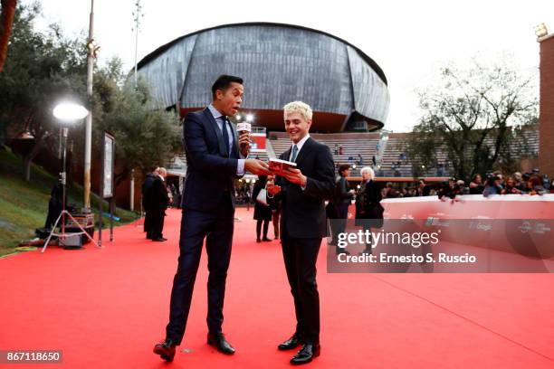 Xavier Dolan is interviewed by Livio Beshir on the red carpet during the 12th Rome Film Fest at Auditorium Parco Della Musica on October 27, 2017 in...