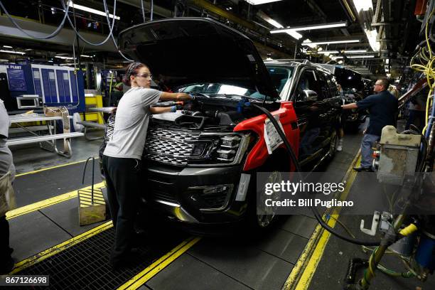 The all-new 2018 Ford Expedition SUV goes through the assembly line at the Ford Kentucky Truck Plant October 27, 2017 in Louisville, Kentucky. Ford...