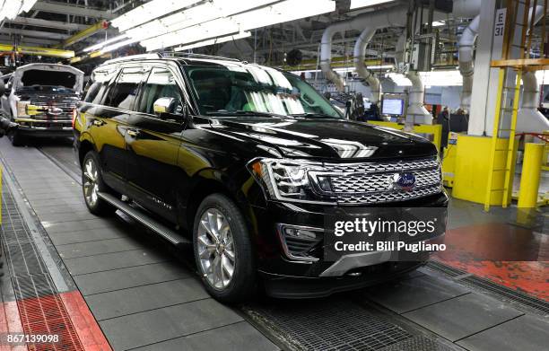 The all-new 2018 Ford Expedition SUV comes off the assembly line at the Ford Kentucky Truck Plant October 27, 2017 in Louisville, Kentucky. Ford...