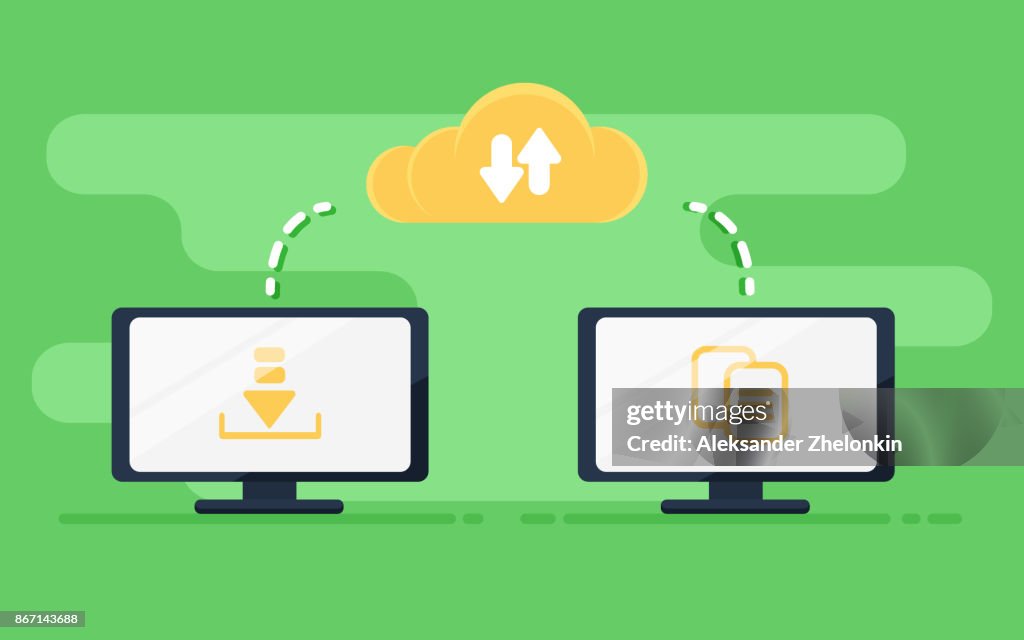 Computer Network Files Exchange File Transfer Two Computers Transferred Documents Copy Files Data ...