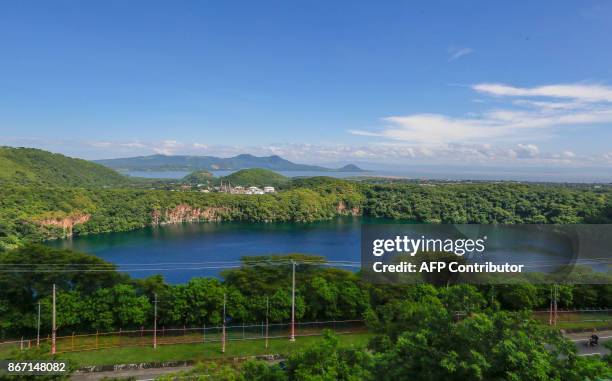 View of "Asososca" volcanic lagoon in Managua, on October 16, 2017. "Apoyo", the largest and most crystalline lagoon of volcanic origin in the...