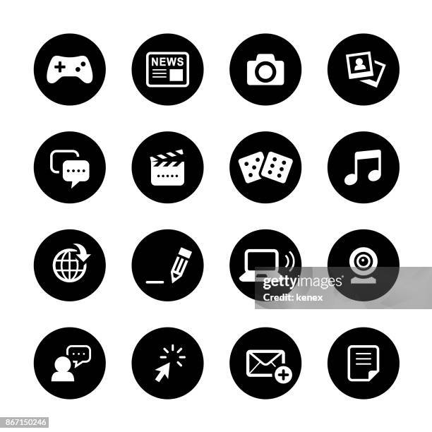 social media circle icons set - how to upload photos stock illustrations