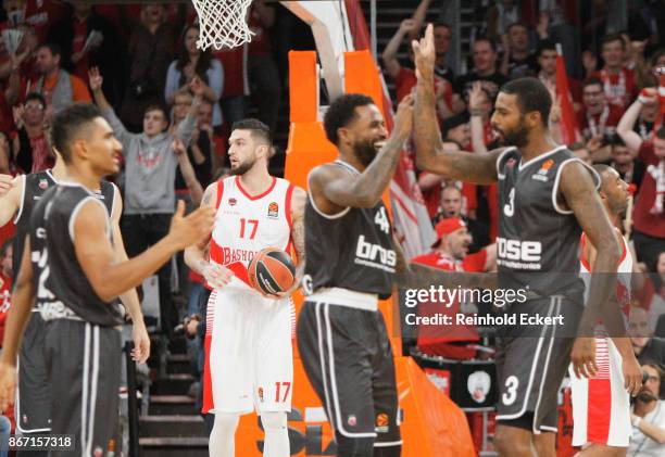 Bryce Taylor, #44 and Dorell Wright, #3 of Brose Bamberg in action during the 2017/2018 Turkish Airlines EuroLeague Regular Season Round 4 game...