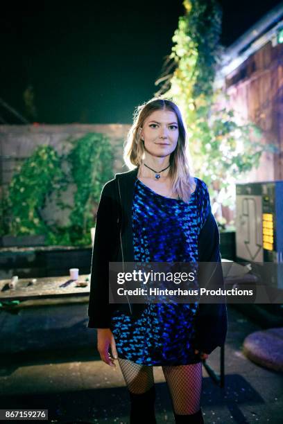 portrait of young woman on night out - berlin nightlife stock pictures, royalty-free photos & images