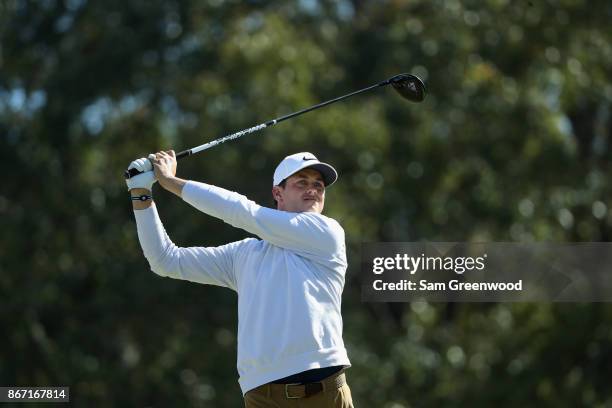 Cody Gribble of the United States plays his tee shot on the fifth hole during the second round of the Sanderson Farms Championship at the Country...