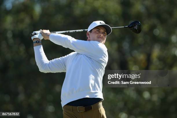 Cody Gribble of the United States plays his tee shot on the fifth hole during the second round of the Sanderson Farms Championship at the Country...